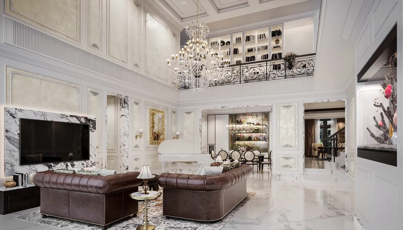 Living room with layered natural textures