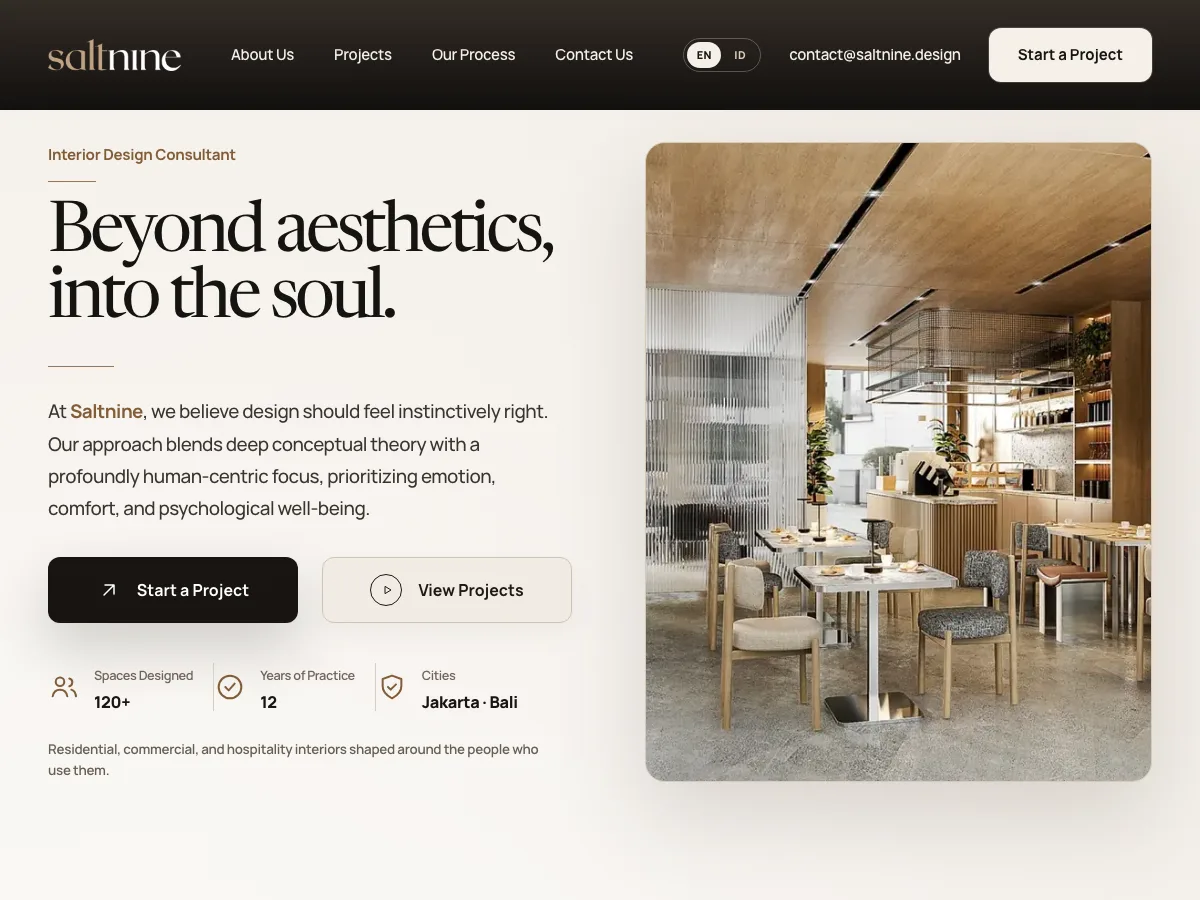 Saltnine — Calm — Classic theme, editorial interior studio, warm paper palette.