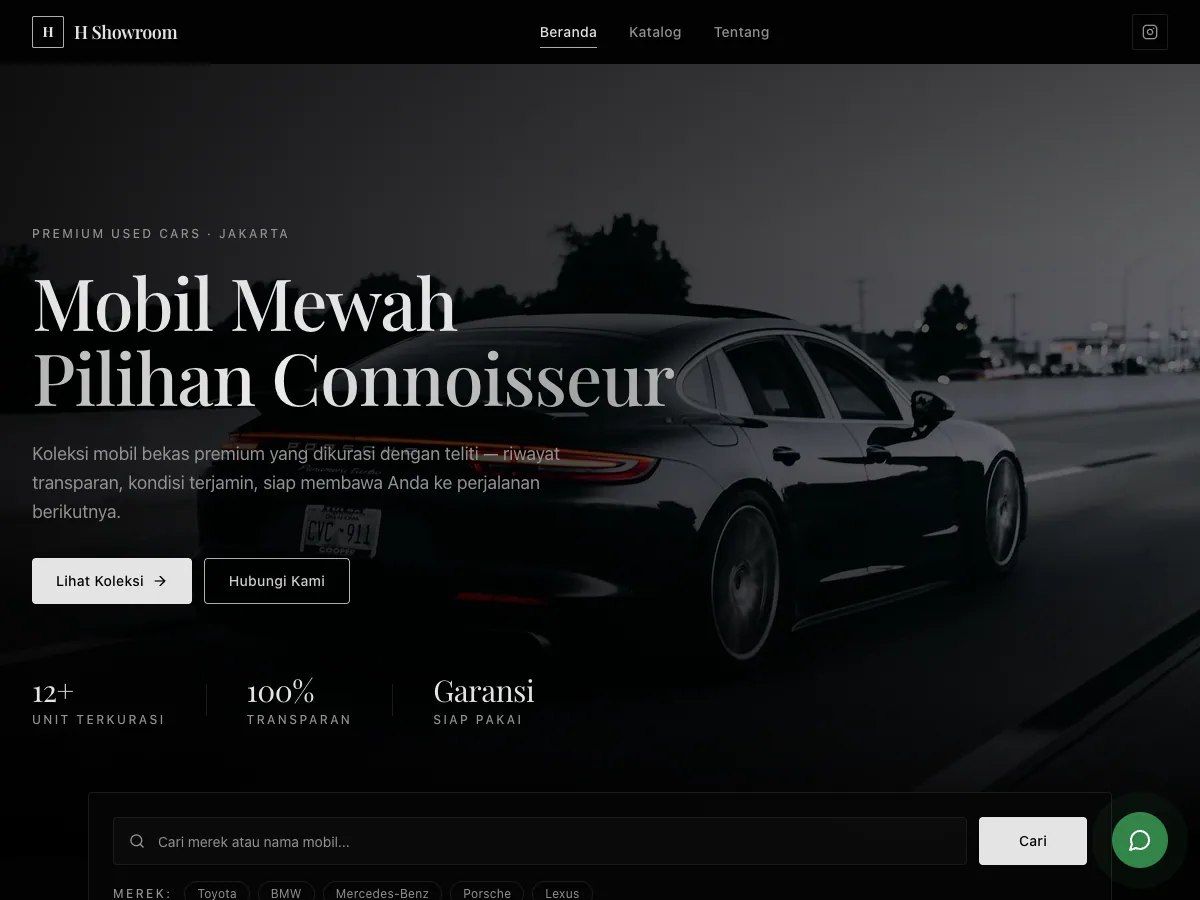 H Showroom home: hero headline over the curated premium car and trust badges